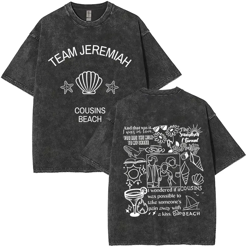 

Washed Vintage TV Play The Summer I Turned Pretty Team Jeremiah Cousins Beach Graphic T-shirt Men Women Casual Oversized T Shirt