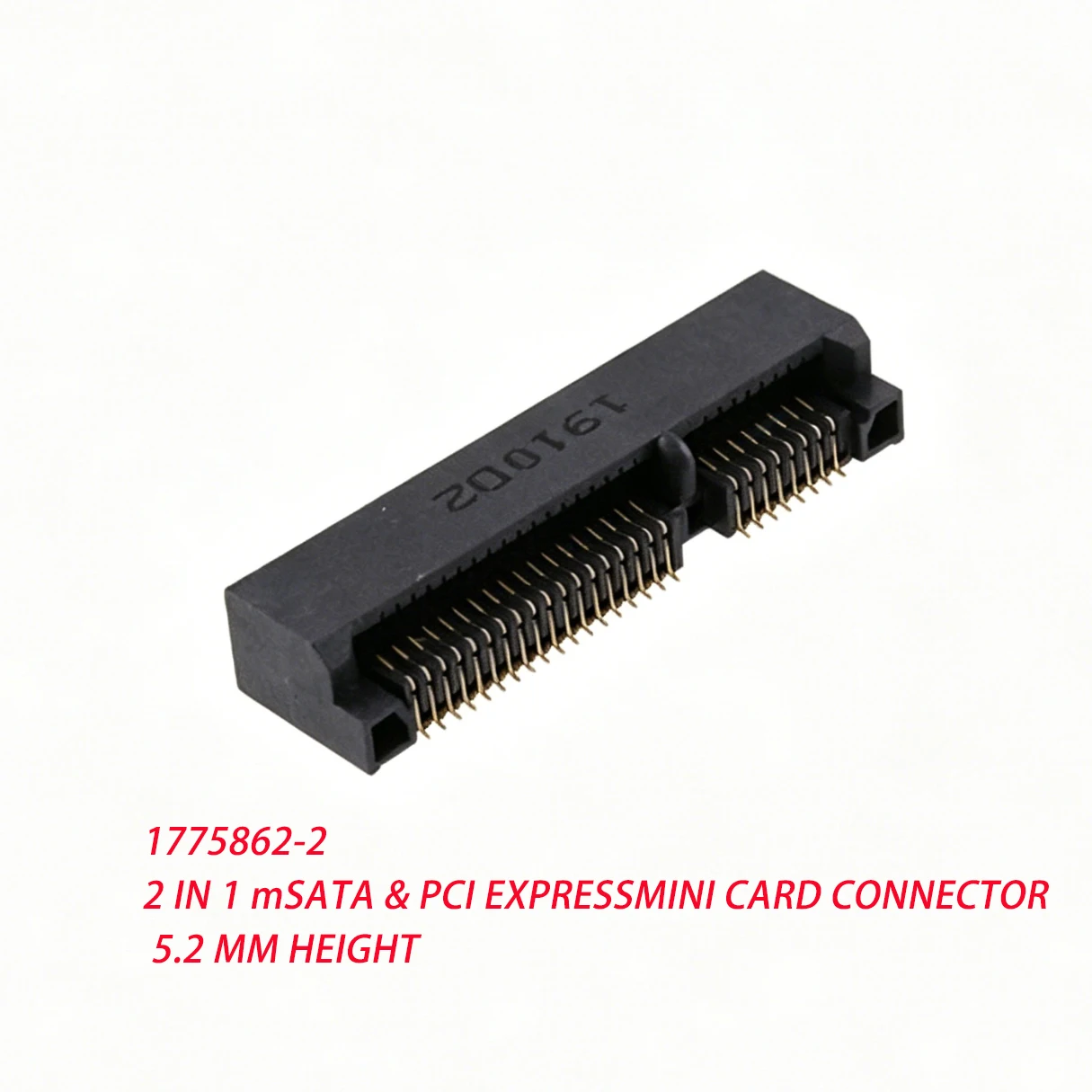 10Pcs 1775862-2 Board-To-Board, 52 Pins, Center Line Spacing 0.8 mm [0.031 in], Stack Height 5.2 mm [0.205 in], Gold-Plated, Min