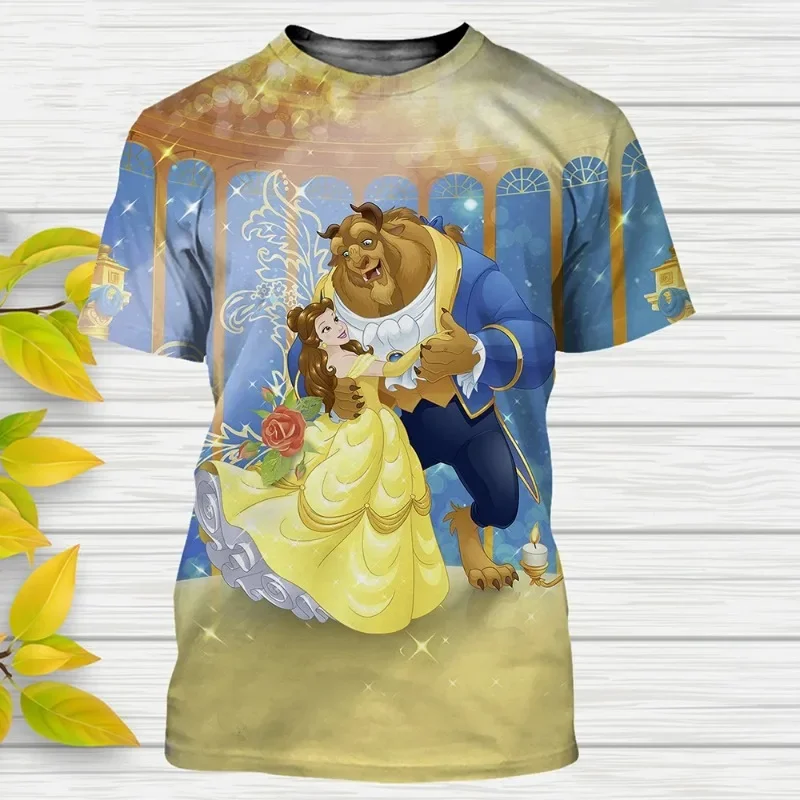 Disney T-Shirts Beauty And The Beast Cartoon Anime 3D Print Streetwear Men Women Casual Fashion Oversized T Shirt Kids Tees Tops