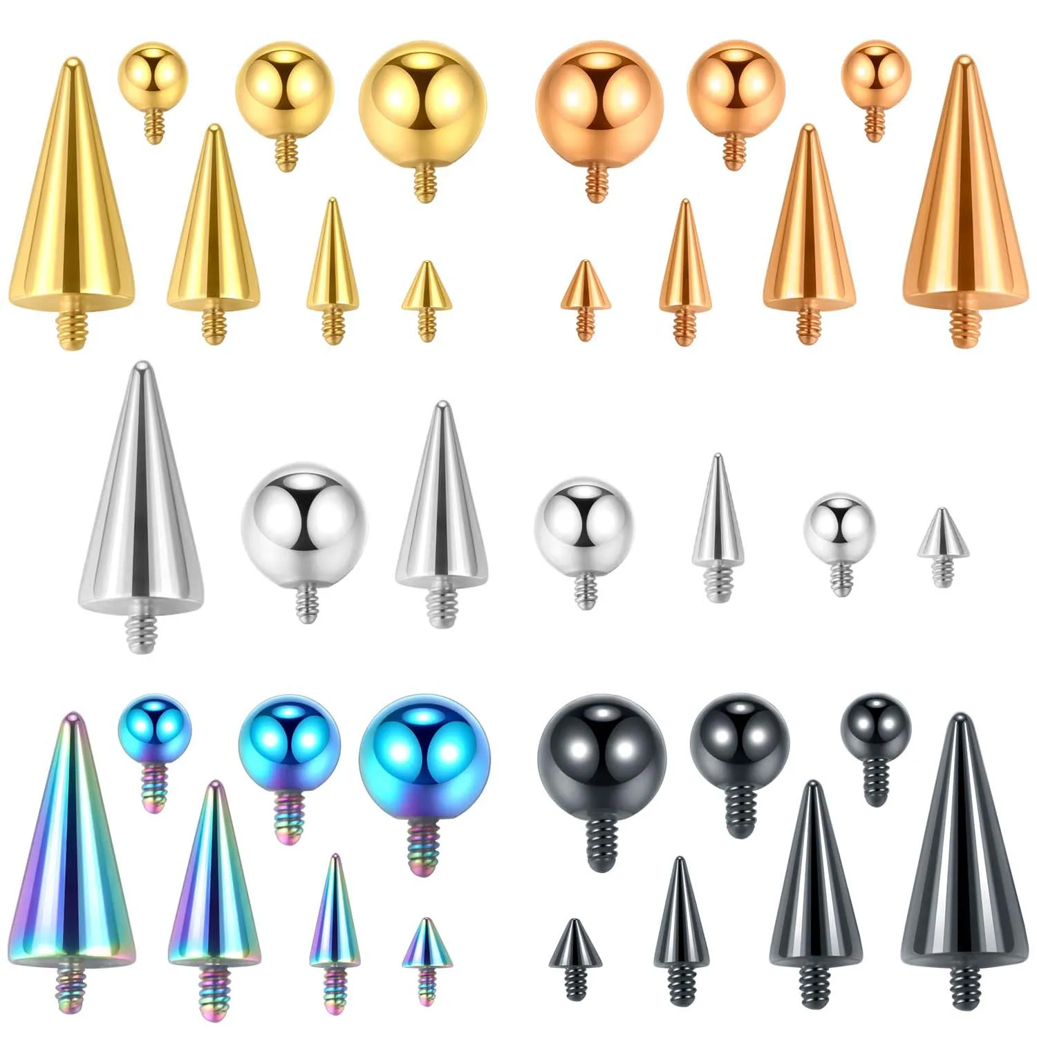 Stainless Steel External Thread Ball Punk Nail Cone Jewelry Accessories Ear Lip Stud Eyebrow Stud Replacement DIY Loose Beads