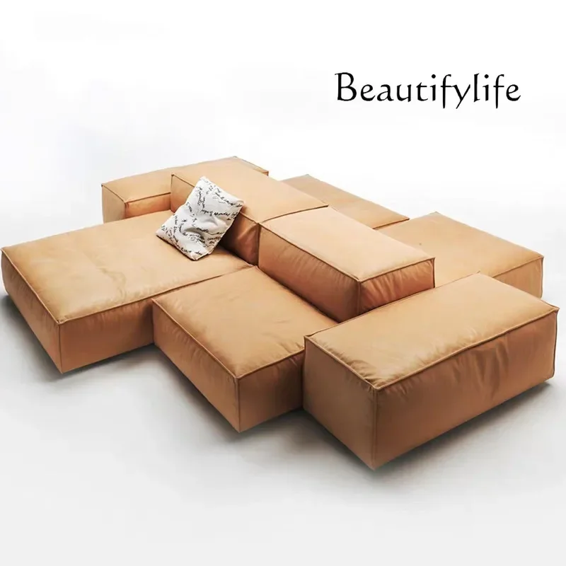 X36 Nordic Creative Leather Art Sofa Module Fitted Sofa Villa Hotel Lobby Shopping Mall Leisure Area Sofa