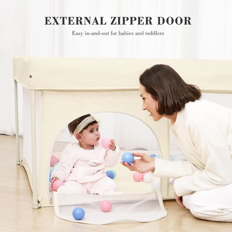 Foldable Baby Playpen 50"×50" Out-of-The-Box Ready Playpen for Babies and Toddlers Portable Play Yard with Breathable Mesh and