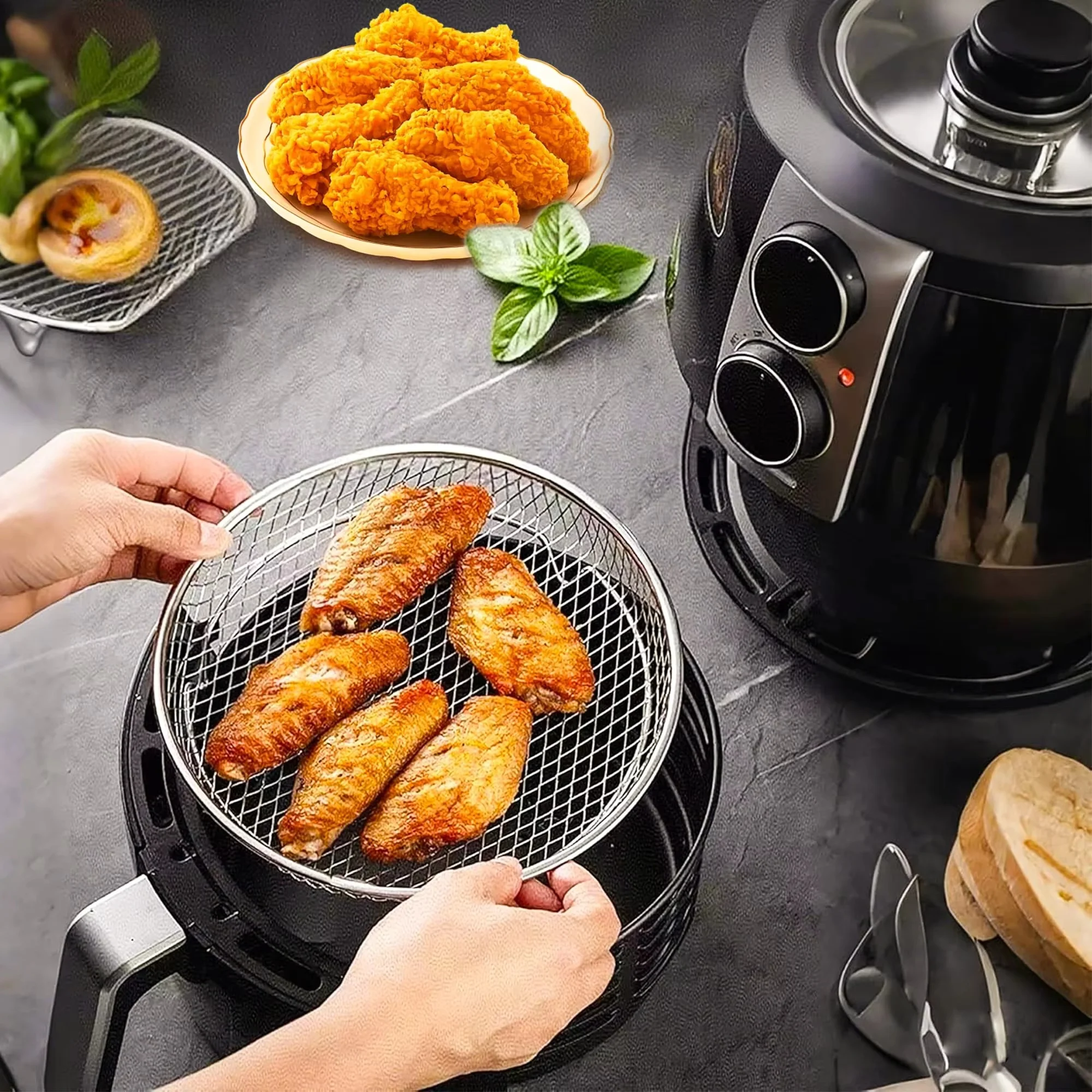 

Air Fryer Basket Replacement for Toaster Convection Oven Mesh Stainless Steel Basket Wire Rack Accessories Parts Dishwasher Safe