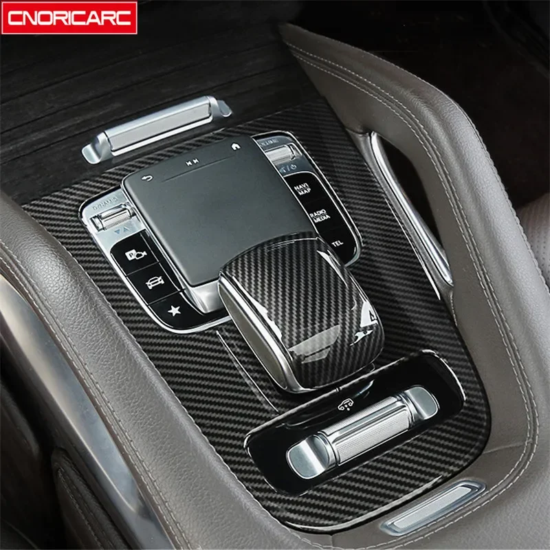 Carbon Fiber Color Center Console Gear Shift Panel Decoration Cover Trim For Mercedes Benz GLE W167 GLS 2020 Car Styling