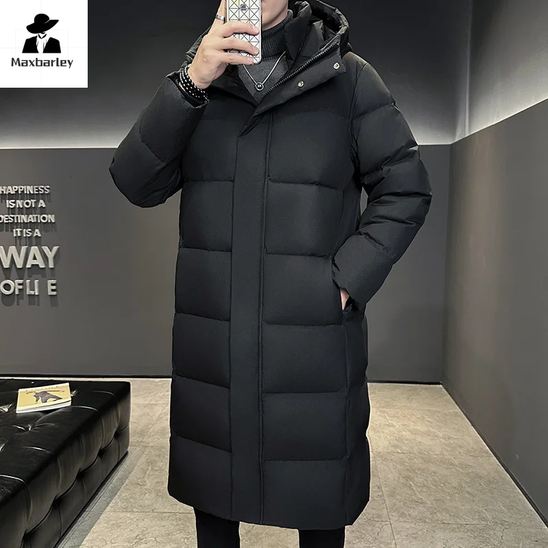 Winter Long Down Jacket Men's High Quality Thick Warm Hooded White Duck Down Coat Casual Snow Skiing Lightweight Puffer Jacket