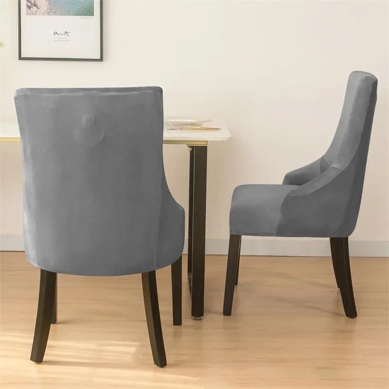 1PC Velvet Chair Cover Anti-dirt Washable Solid Color Seat Slipcover Strech Soft High Back Sloping Chair Case Dining Room Home