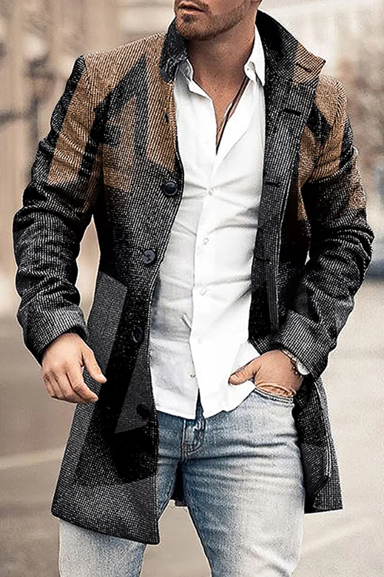 الخريف والشتاء جديد Longfengni ثلاثية الأبعاد الطباعة منتصف طول معطف جيب موضة عادية الأوروبية والأمريكية الرجال سترة S-5XL #3