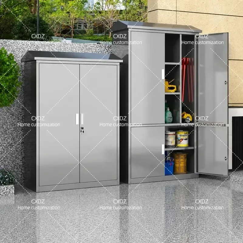 304 Stainless Steel Outdoor Storage Cabinet Lockable Tool Locker for Garden Courtyard Bal Patio Weatherproof Customizable