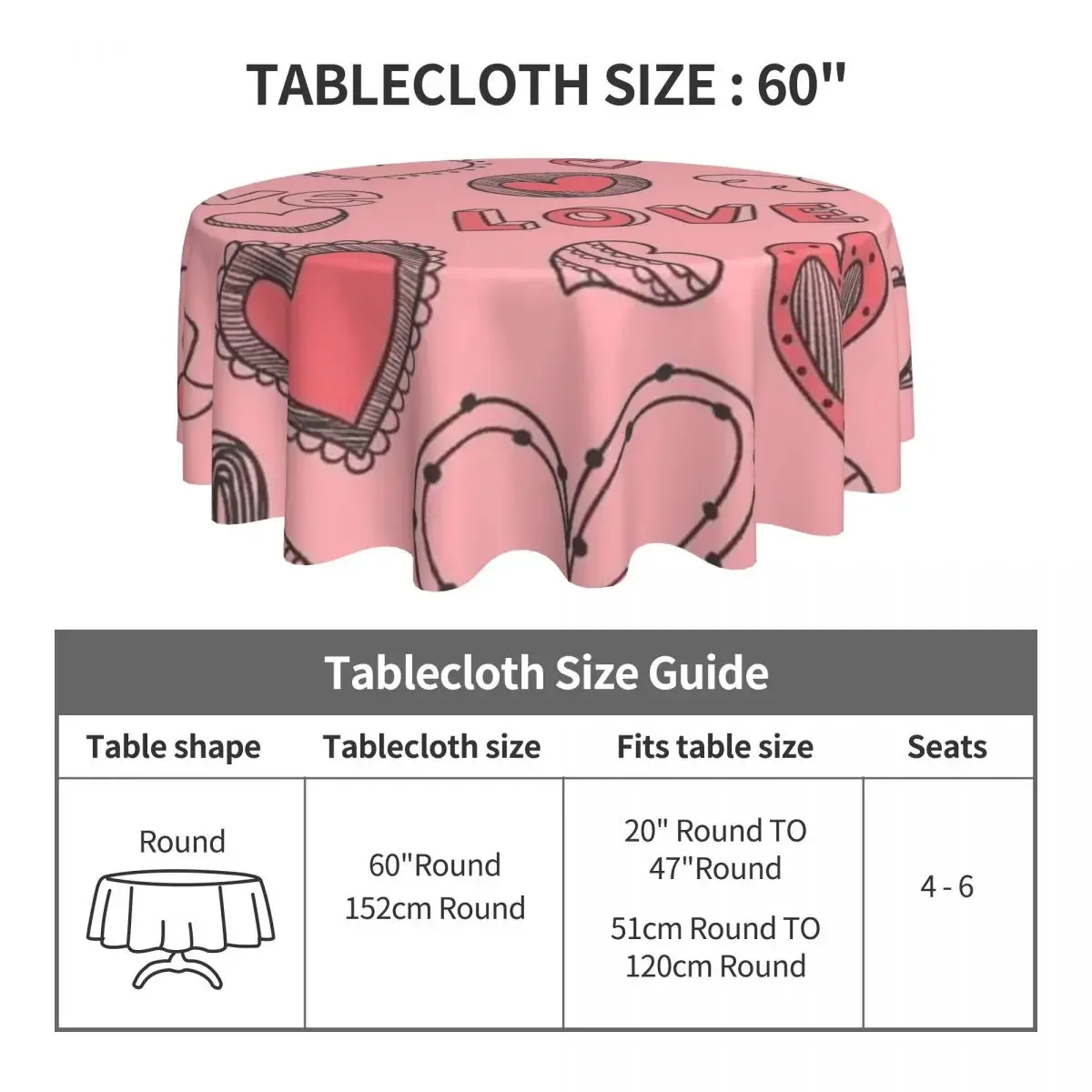 Valentine's Day Tablecloth Pink Love Graffiti Outdoor Round Table Cover Kawaii Design Table Cloth For Home Picnic Events Party