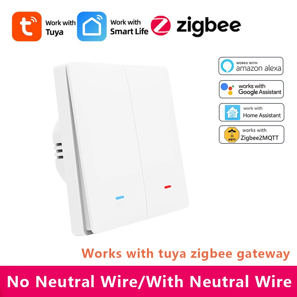 Tuya Smart Zigbee Light Switch Push Button No/With Neutral Wire Wall Switch Need Zigbee Gateway Works with Alexa Google Home Z2M