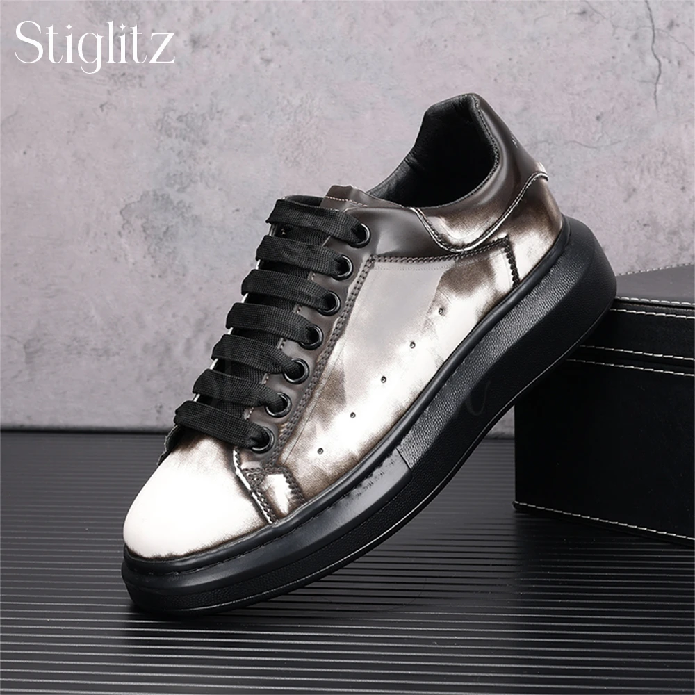 

Polished Designer Style Sneakers for Men Fashionable Lace-Up Business Casual Shoes Round Toe Platform Comfortable Leather Shoes