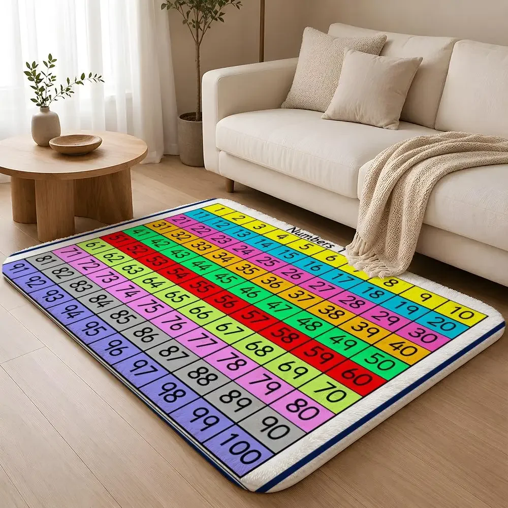 1-100 Number Chart Rug Floor Mat Machine Washable Soft Flannel Area Rug, Non-Slip Absorbent Floor Mat for Living Room Bedroom