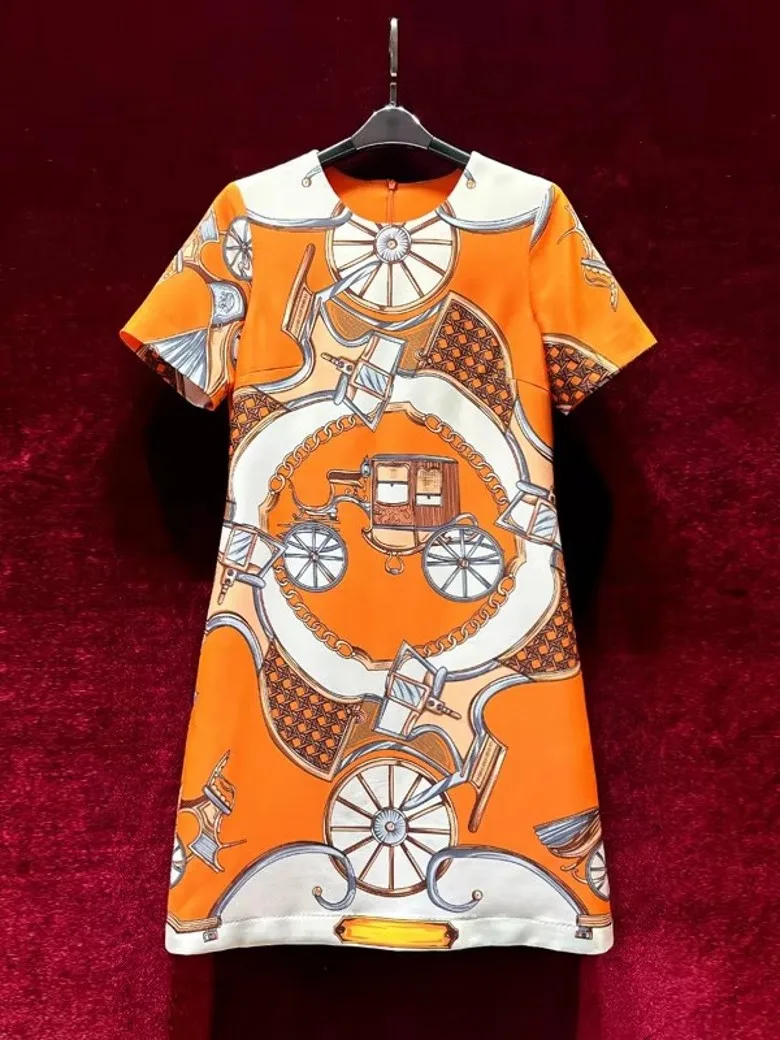 

Summer Retro Print Loose Waist Dress For Women Short Sleeves Hip Skirt Female Slim O-neck Dresses Personality Mujer Robe Clothes