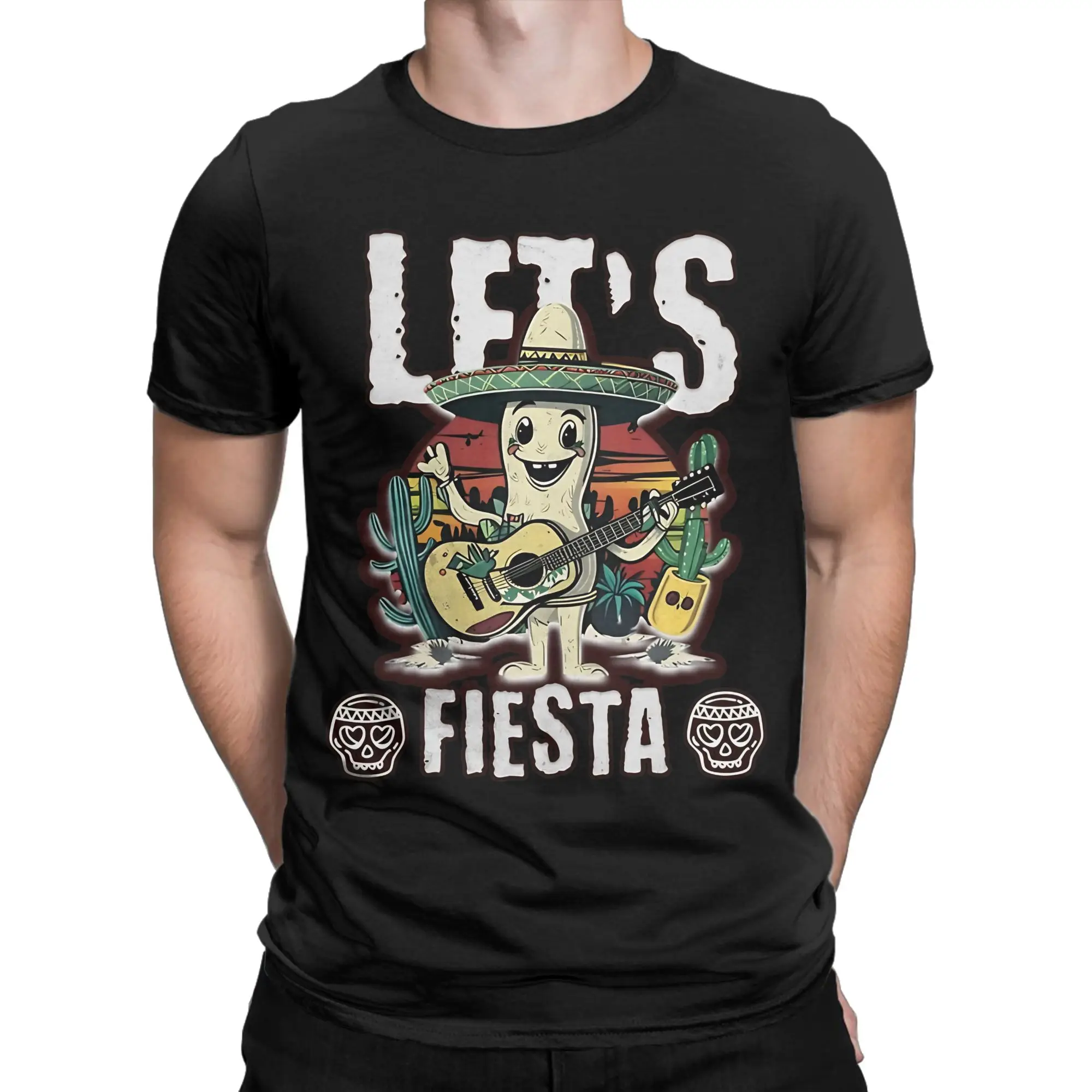 LetS Fiesta Mexico Fiesta Taco Guitar Cactus Cinco De Mayo   T Shirt Men's  100% Cotton Casual T-Shirts Round Neck Tees Gift