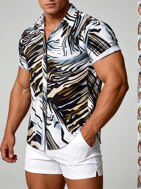 

Новая мужская футболка с коротким рукавом, летняя, 2026 года, с гавайским цветочным принтом, повседневная, в американском стиле, свободного кроя, машинная стирка