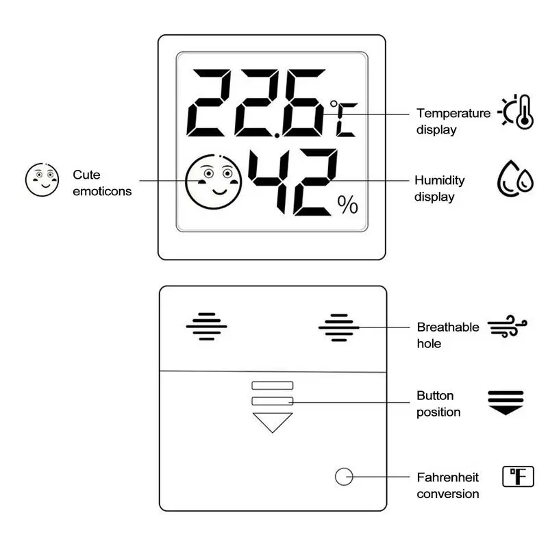 Mini Indoor Temperature Humidity Monitor Digital Magnetic Absorption Indoor Accurate Temperature Humidity Gauge Meter Monitor