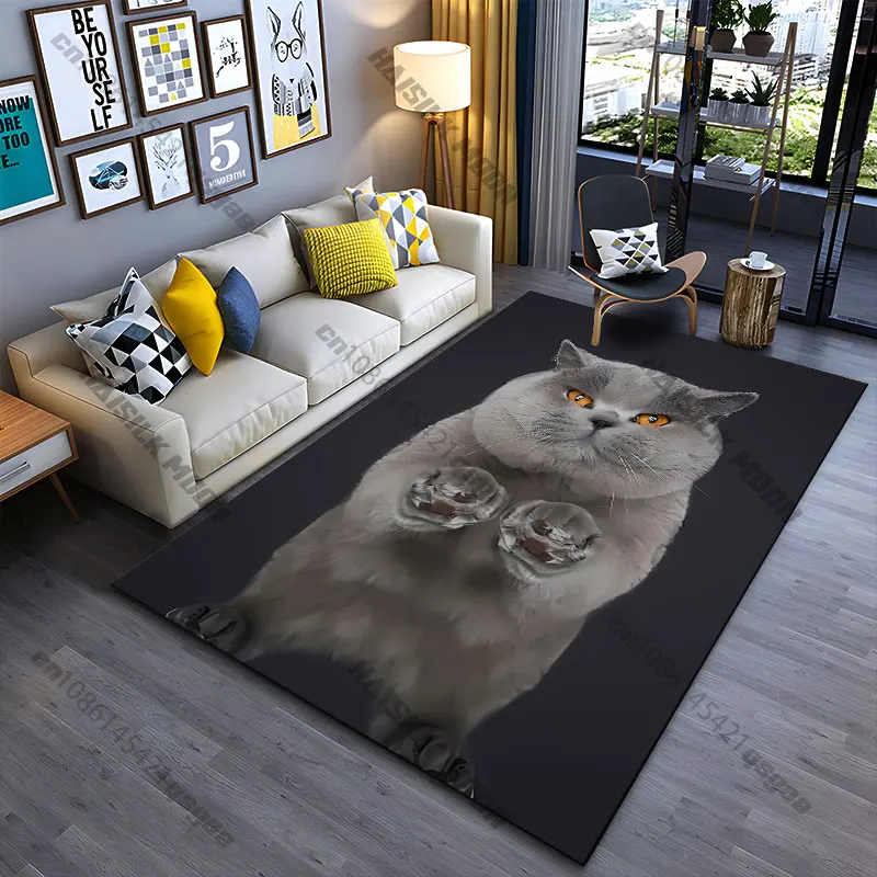 Cat with raised front paws carpet Yoga living room room decor children's crawling mat doormat area rug games mat
