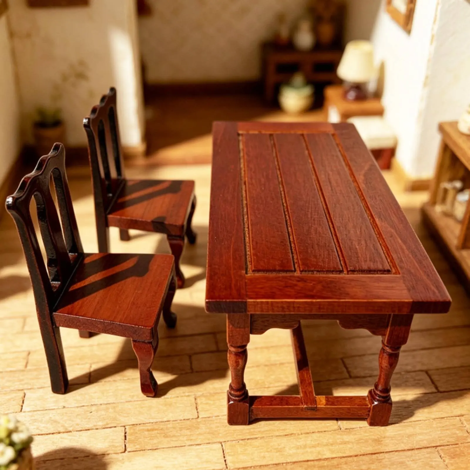 

1:12 Scale Dollhouse Table and Chairs Vintage Design Dollhouse Dining Room Furniture for Miniature Scene, Collection Display
