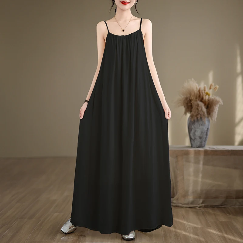 صيف جديد أبيض ثنيات طويلة حمالة الدكتور سترة الدكتور السفر التصوير مطوي Ele تنورة طويلة ألف خط ثوب القطن #4