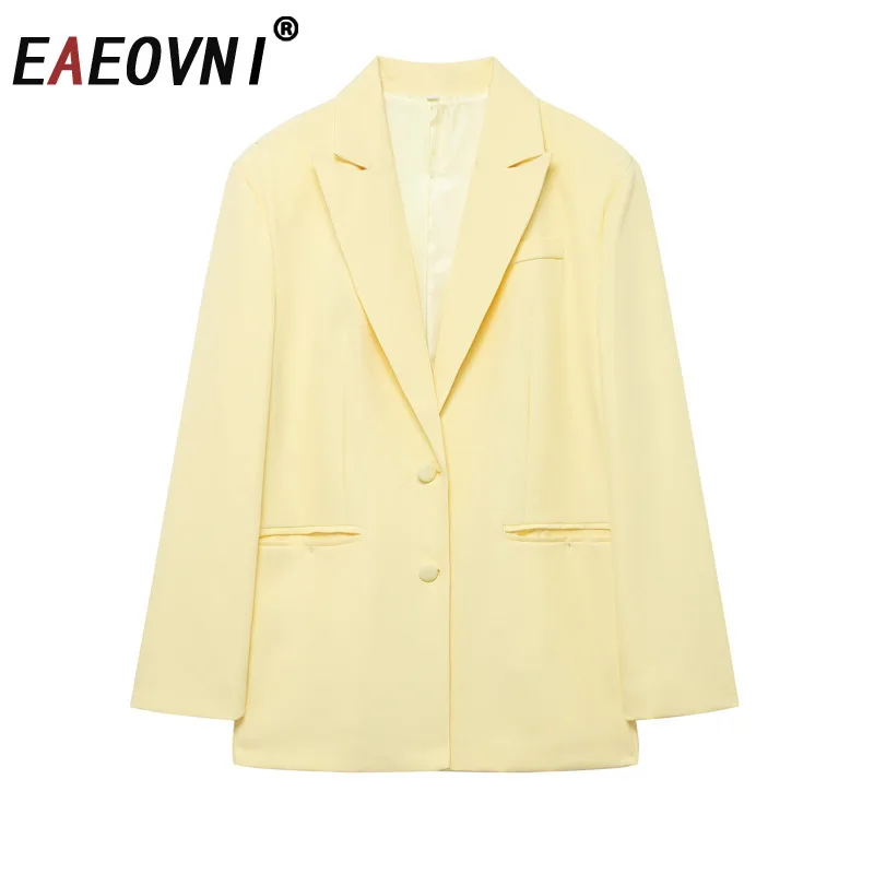 

EAEOVNI желтый женский костюм с зубчатым воротником, модное однобортное офисное женское пальто с длинными рукавами, верхняя одежда, новинка весны 2026, новинка