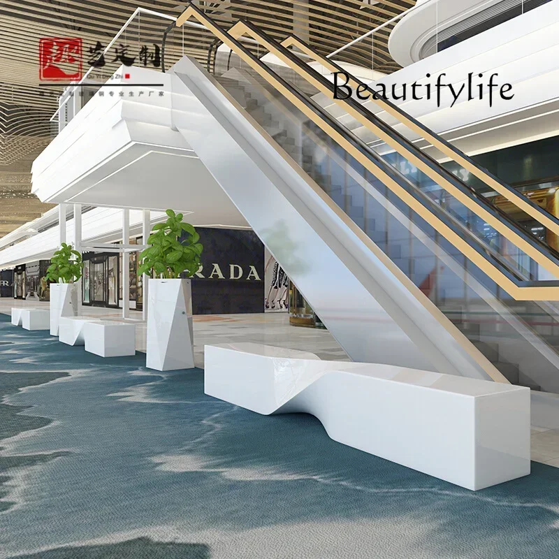 

Shopping mall leisure seat FRP white twist chair creative outdoor public area rest bench