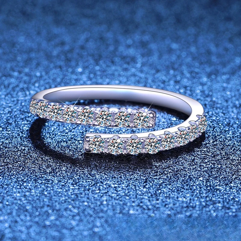 Platinum PT950 18K Gold Moissanite Fashion Personality Simple Diamond Inlaid Women's Moissanite Diamond Ring Opening