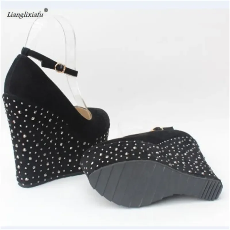 LLXF Small Yards:30 31 32 33 Plus:42 43 Sweet Abiball Shoes Woman 15cm Wedges Rhinestone Zapatos Mujer Platforms Nightclub Pumps