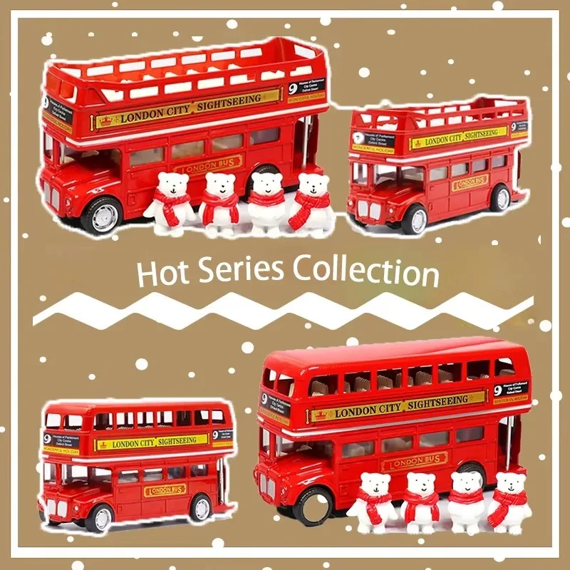 

Модель двухэтажного экскурсионного автобуса из сплава, масштаб 1:64, с фигурками, праздничная серия, украшенная, для подарков, игрушек и сувениров