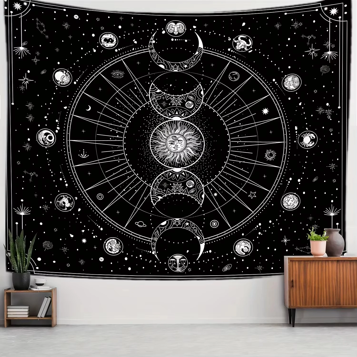VIKAMA Cosmic Star Moon Cycle Tapestry Moon Phase Gradient Constellation Craft Astrology Studio Bohemian Style Living Room