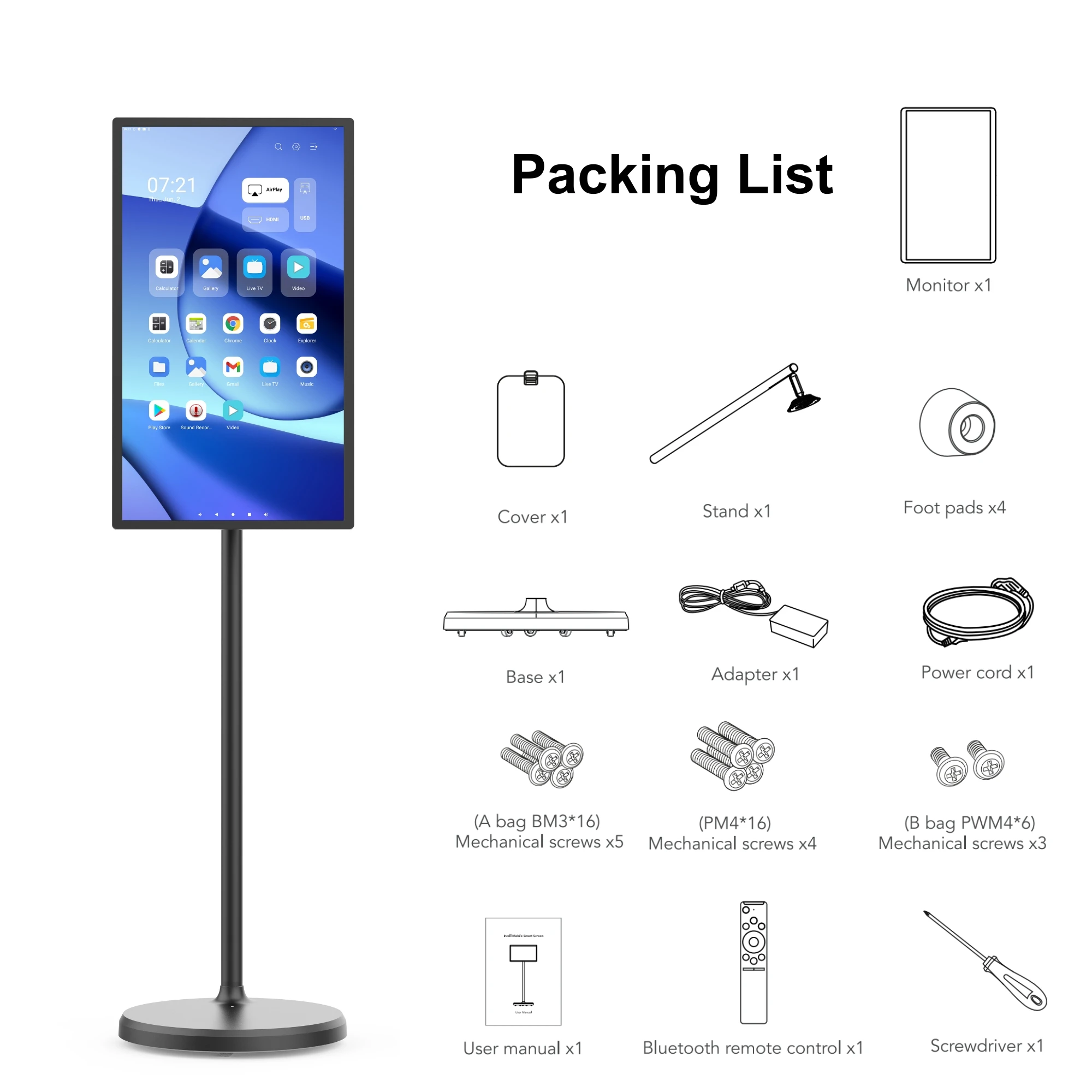 32-Inch Wireless Portable Smart TV with Android 13 Interactive LCD Display White Cabinet Touch Screen Bible Study Features