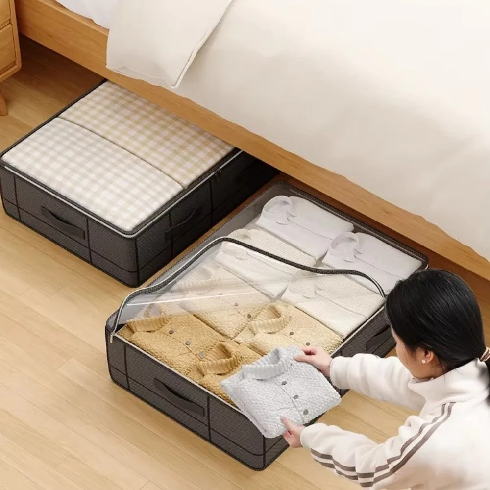 With Handle Under-bed Storage Bag Dust Proof Large Capacity Foldable Storage Box Wear-resistant with Large Transparent Window