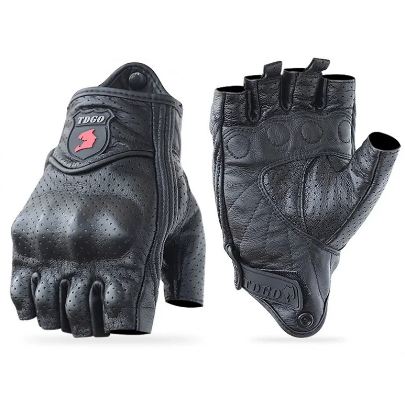 Guantes de Motocicleta de Verano sin Dedos, Accesorios de Cuero de Piel de Cabra, Guantes de Medio Dedo para Motocross, Guantes Moto, Guantes Moto Verano