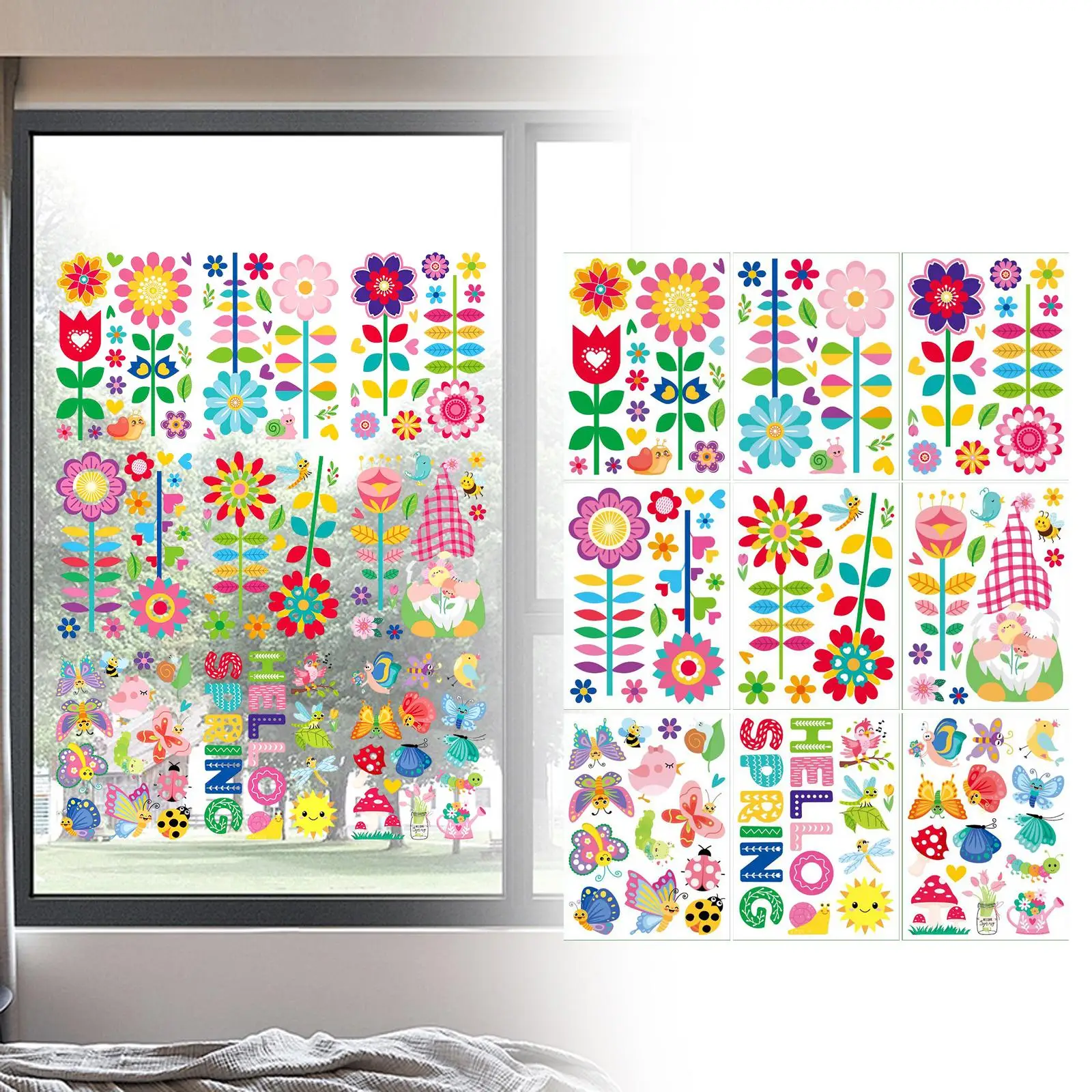 9x Window Stickers Seasons Decals Window Art Party Supplies Glass Window Clings Wall Decals Sided Window Decals Decoration