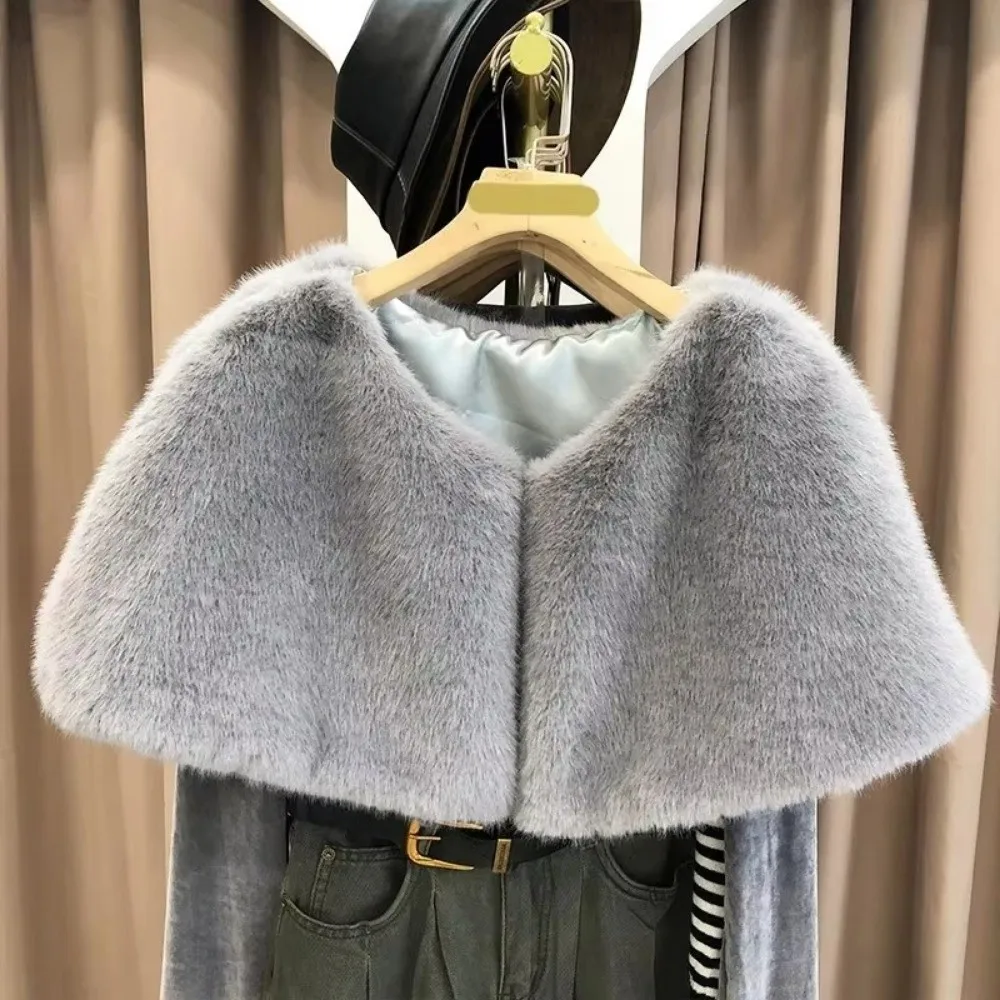 Winter Large Collar Shawl Handmade Solid Color Wedding Dress Shawl Faux Fur Shoulder Decorative Warm Neck Warmer Women Shawl view 3