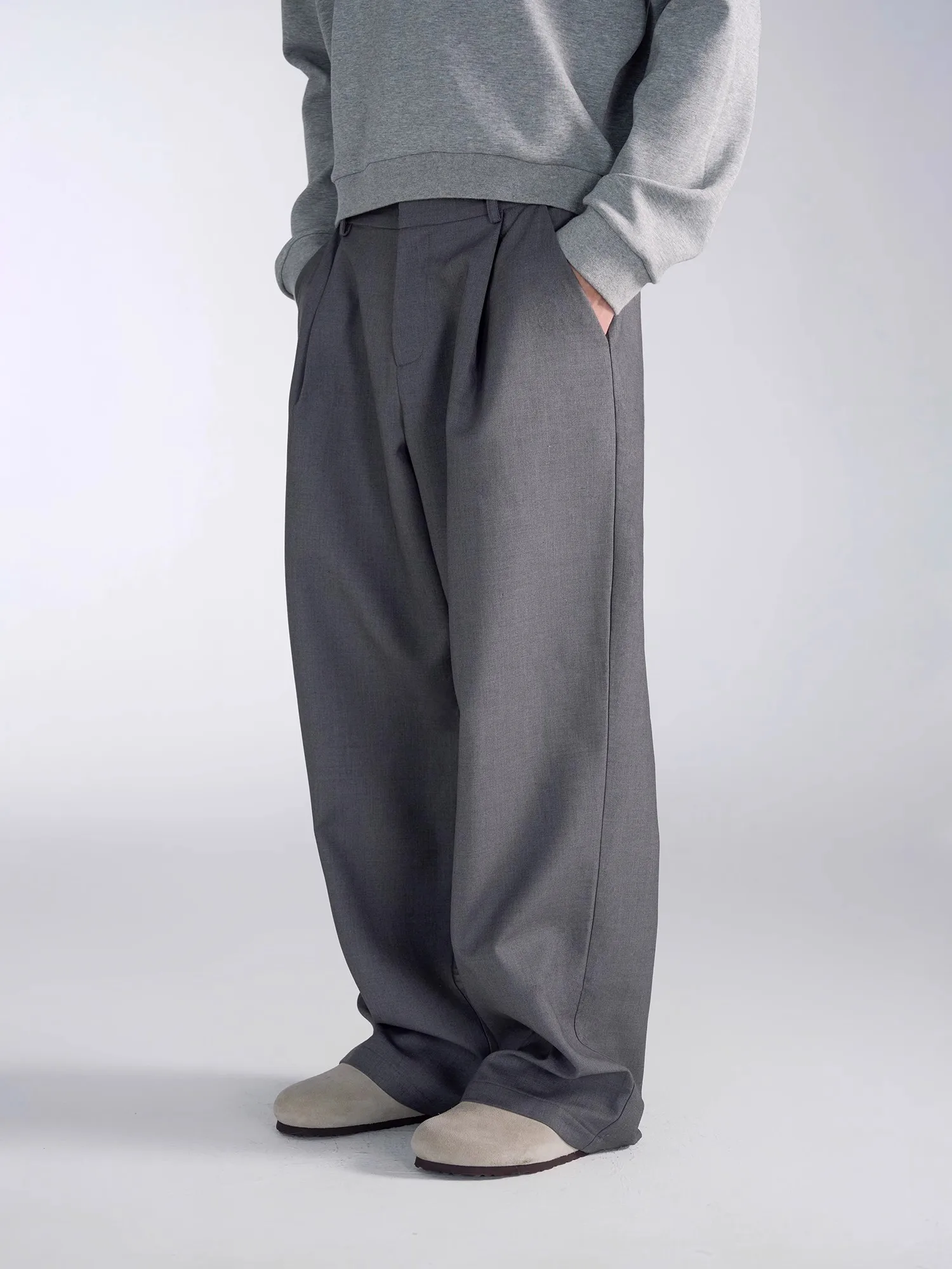 Mauroicardi Spring Autumn Long Baggy Black Wide Leg Pants Men High Waist Loose Casual Luxury Mens Designer Grey Clothes 2025