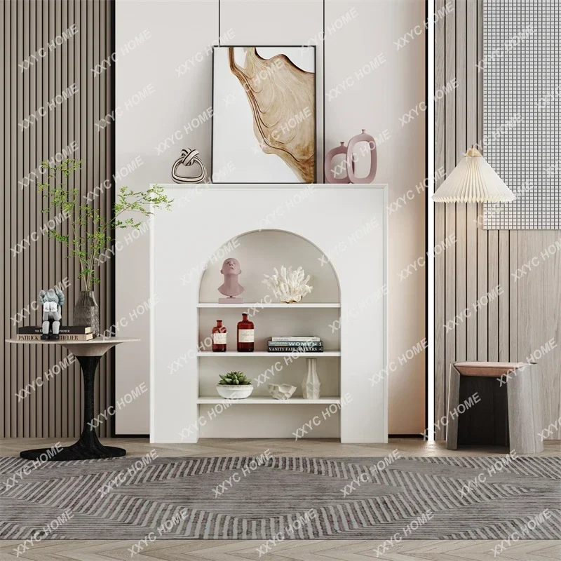 AAArched Living Room Entrance Storage Rack Retro Light Luxury Display Storage Cabinet