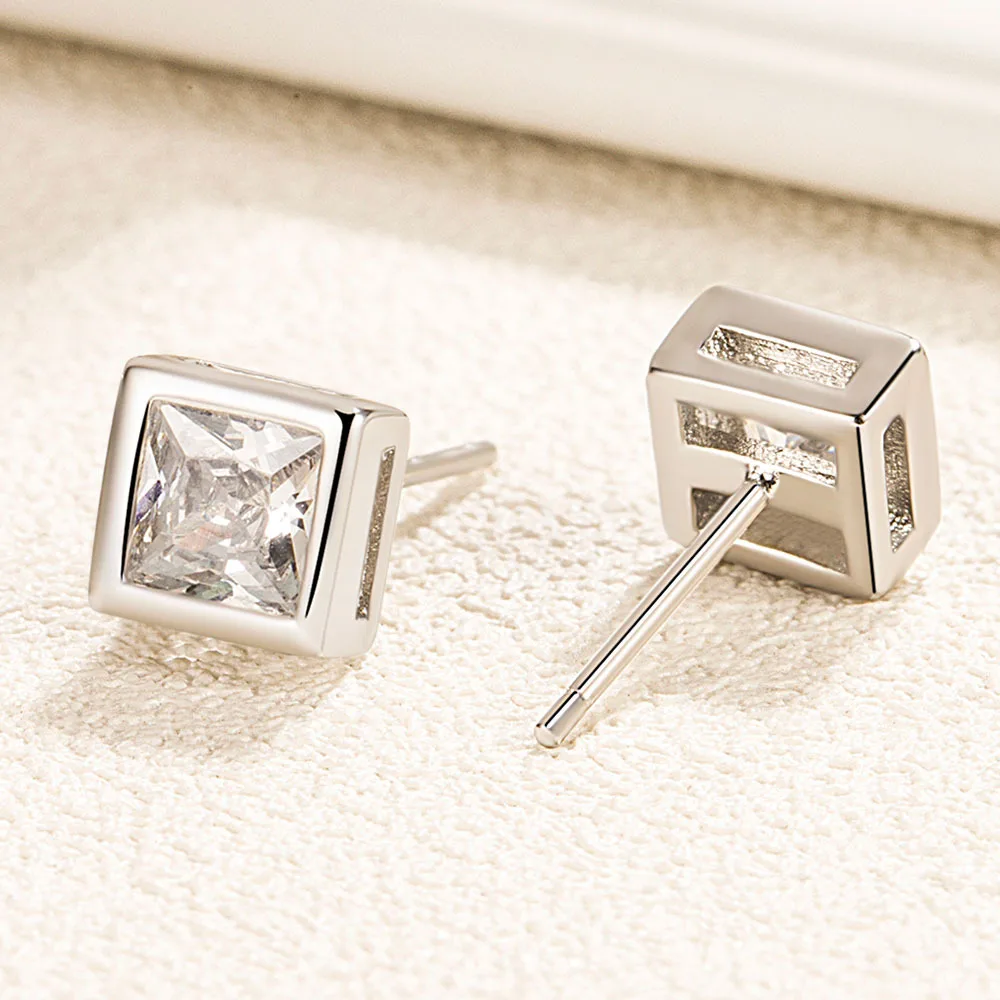 Women's Square Studs Stamp 925 Sterling Silver Jewelery Princess Cut Clear Cubic Zirconia Stud Earring Fashion Jewelry 2026 New