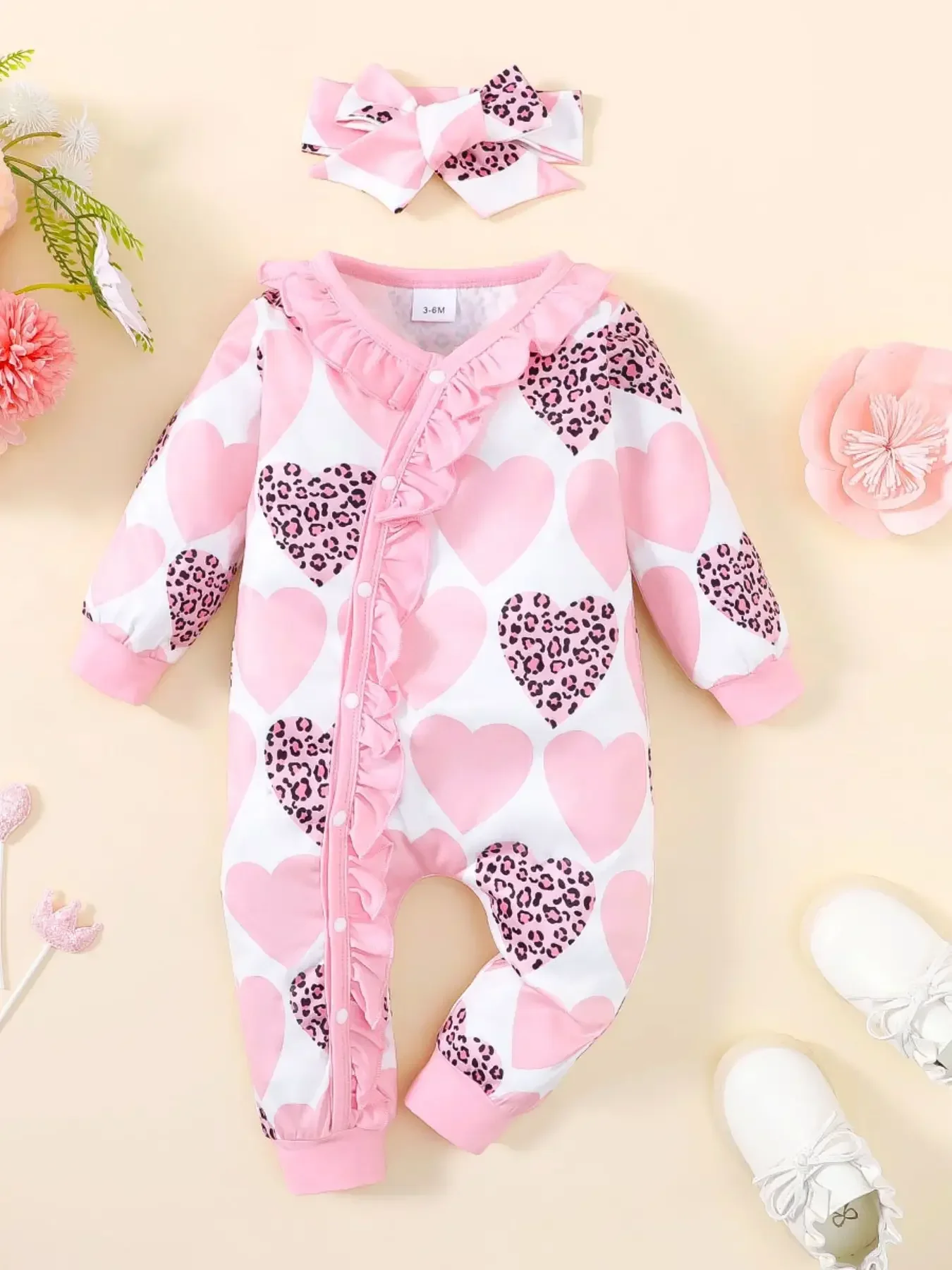 Winter Newborn Infant Baby Girls Romper Leopard and  Heart-shaped   Printing  Long Sleeve  Kids Soft Fashion Baby Clothing