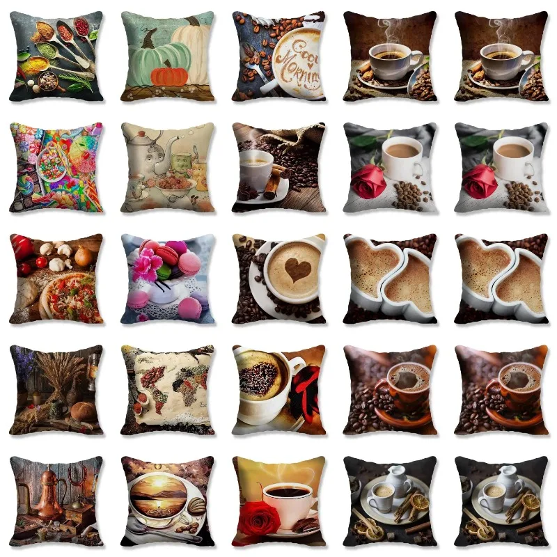 Home Decor Pillowcase Sofa Bed Bedroom Coffee Landscape Kitchen Food Nature Cushion pillowcase