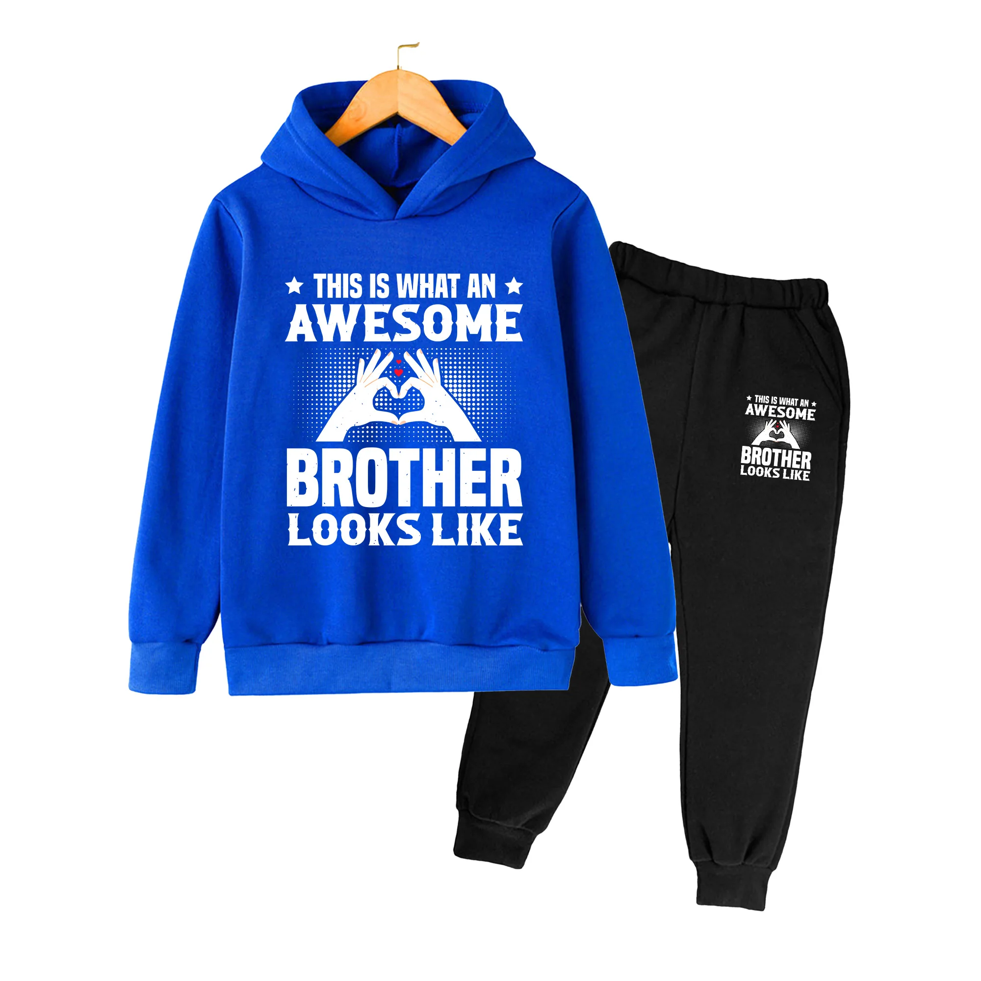 Kids Hoodie and Sweatpants Set, Heart Print Casual Sportswear, Unisex for Boys Girls Daily Wear