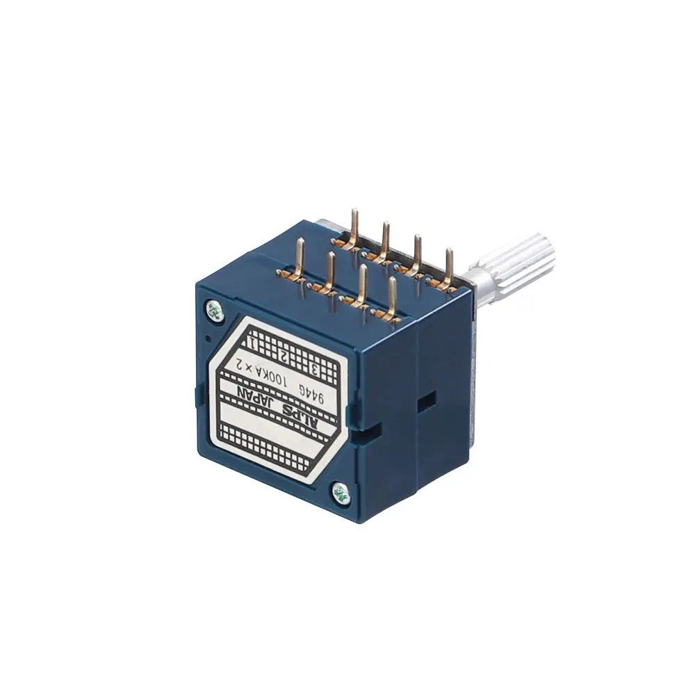 Japanese ALPS Dual Volume Potentiometer RK27 Blue Shell 50KA 100KA Knurled Shaft 8-Pin with Loudness Control
