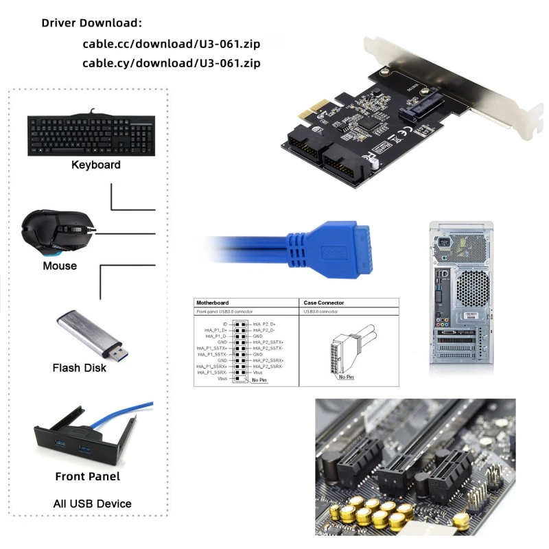 USB 3.0 Front Panel 19Pin 20Pin Header to PCI-E 1X Express Card VL805 Adapter for Desktop Computer Motherboard 5Gbps