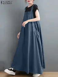 Vestido vaquero de talla grande para mujer, traje elegante con tirantes, Estilo Vintage, liso, a la moda, color azul