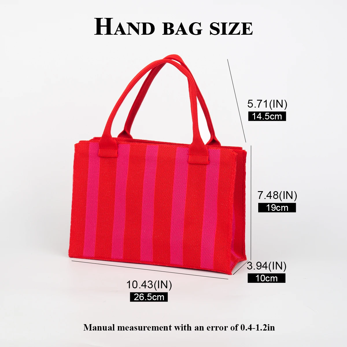 Classic and Stylish Wide-Striped Handbag, Smooth Zipper Closure, Large Capacity Can Hold Phone, Wallet, Lipstick, Cosmetics, Capsule Umbrella, Suitable for Daily Outings, Commuting to Work, School, Can Be Used in All Seasons, Breathable and Durable Knitted Fabric