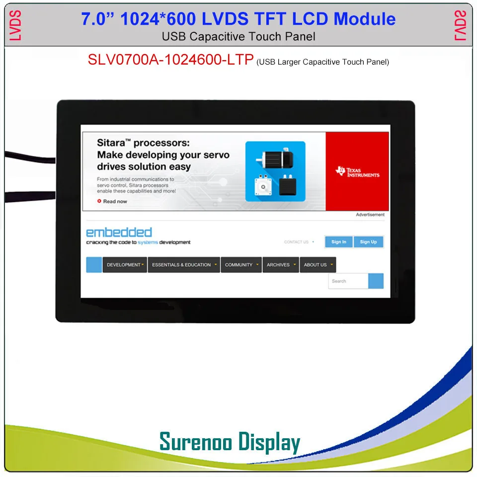 7 "polegadas 1024*600 20p_lvds tft lcd módulo display tela & usb capacitivo painel de toque adequado para android/lunix
