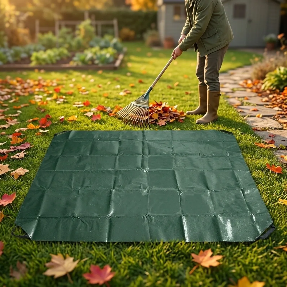 6.5x6.5 ft PE For Leaf Tarp Mat Waterproof and Lightweight with 4 Reinforced Handles for Garden Pruning Camping and Fire Cover