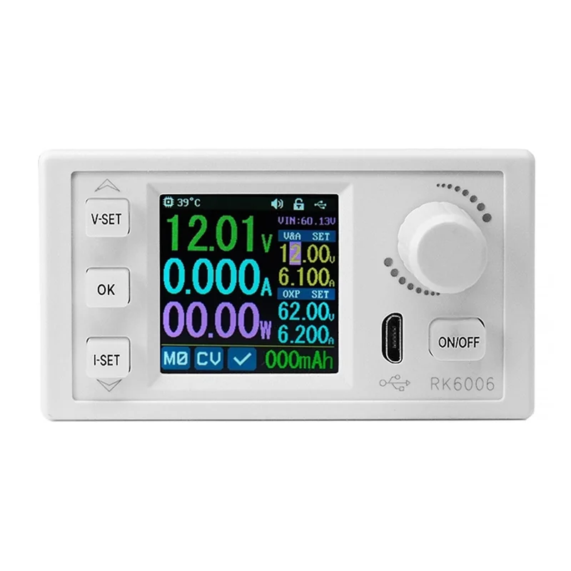 

A33Z-RK6006-BT Цифровой дисплей 60 В Регулируемый регулятор напряжения постоянного тока 6 А Интерфейс Micro-USB 1,54-дюймовый ЖК-дисплей