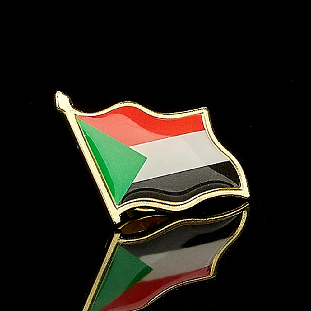 African Country The Republic of the Sudan Khartoum Waving National Flag Lapel Pins Patriotism Gold Plated Epoxy Badge Brooch