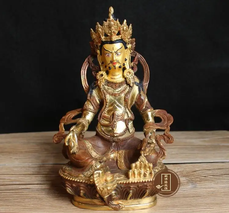 GOOD figure of Buddha HOME efficacious Talisman House # 21cm Tibetan Yellow Jambhala GOLD BRONZE Buddha statue