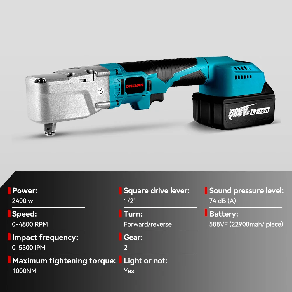 ONEVAN-llave de trinquete eléctrica sin escobillas, tuerca de tornillo de extracción de 1/2 \'\', 1000NM, 4800RPM, herramienta eléctrica de reparación